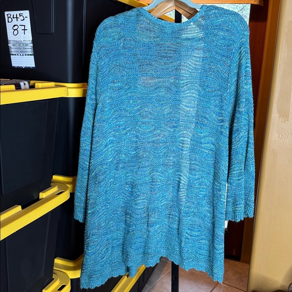 Catherine’s Blue Teal Open Front Knit Tunic Cardigan Size 2X - Picture 7 of 7